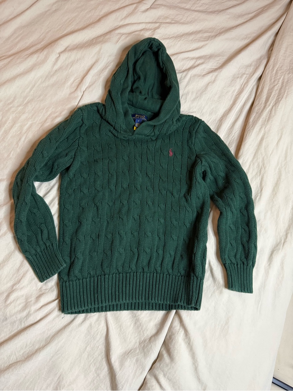 Polo by Ralph Lauren Dark Green Cable-Knit Hooded Sweater